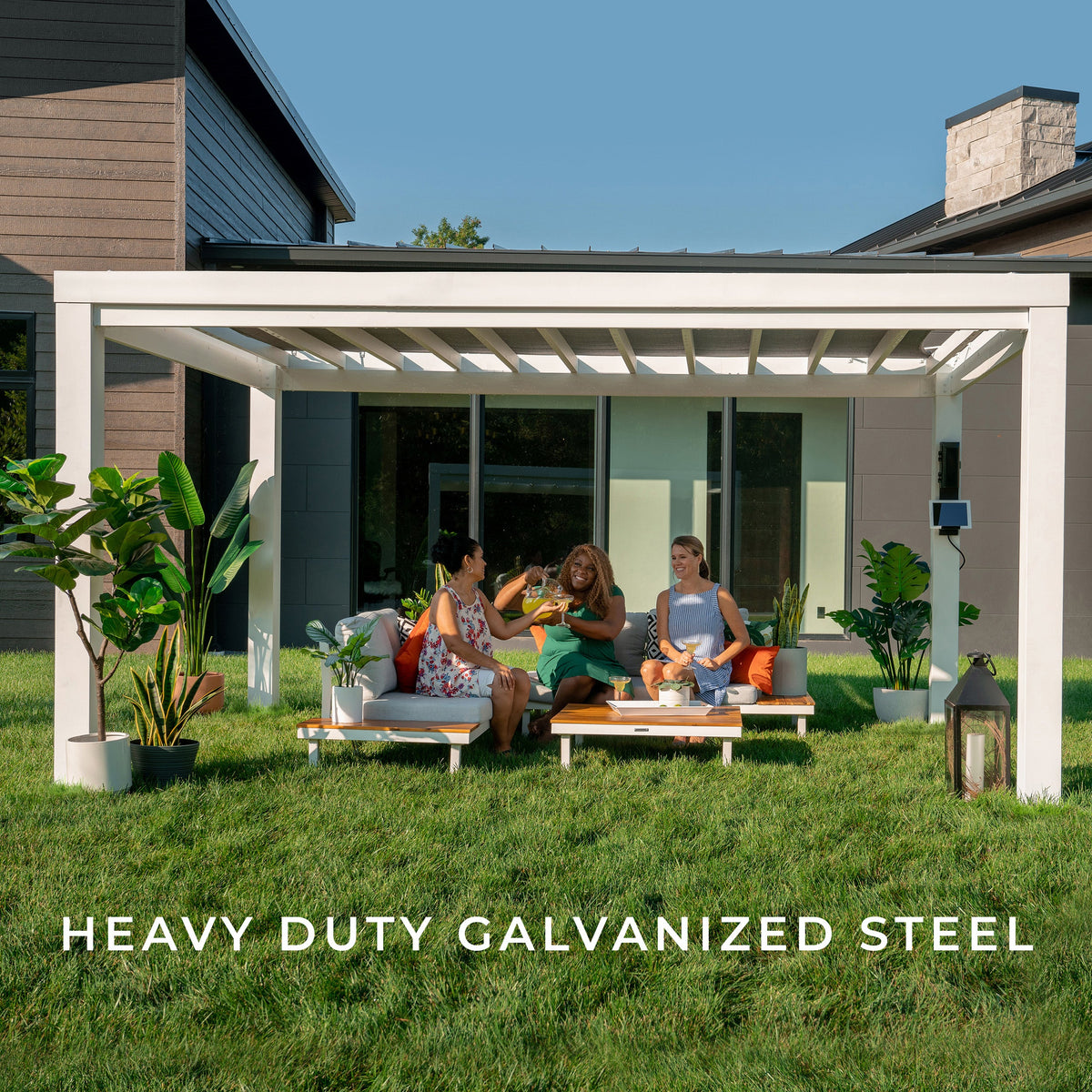 14x12 Windham Modern Steel Pergola w/ Sail Shade Soft