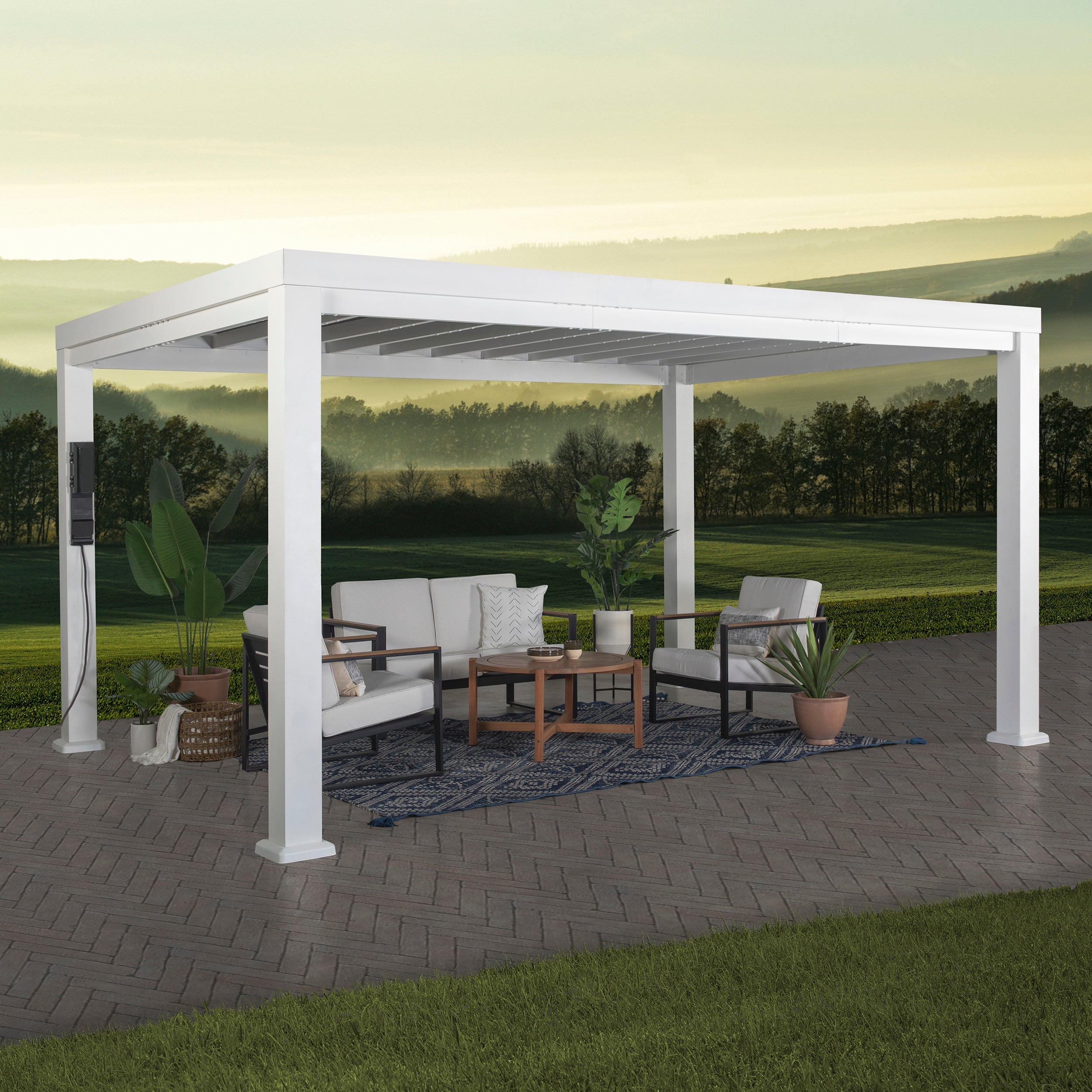 14x12 Windham Modern Steel Pergola w/ Sail Shade Soft