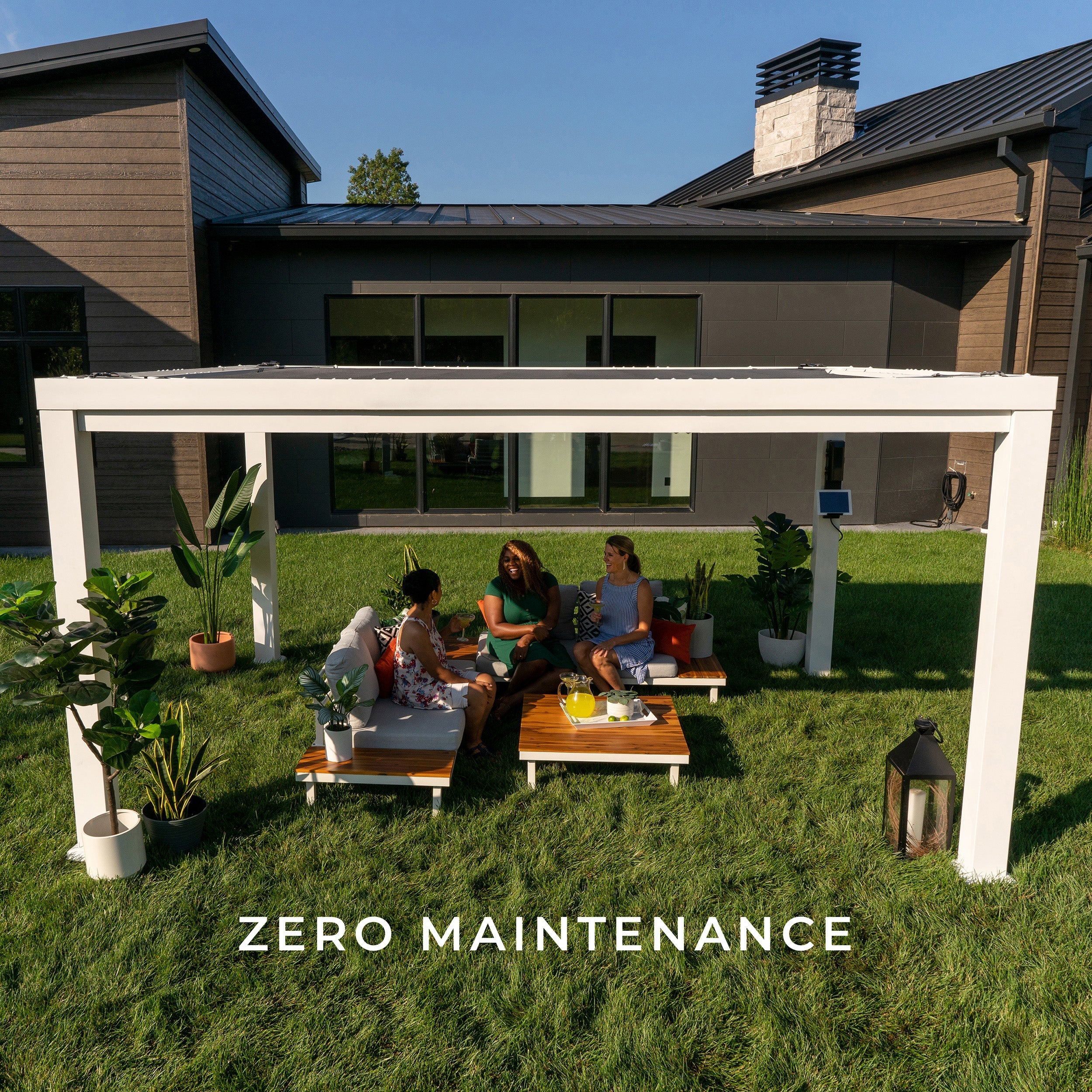 14x12 Windham Modern Steel Pergola w/ Sail Shade Soft