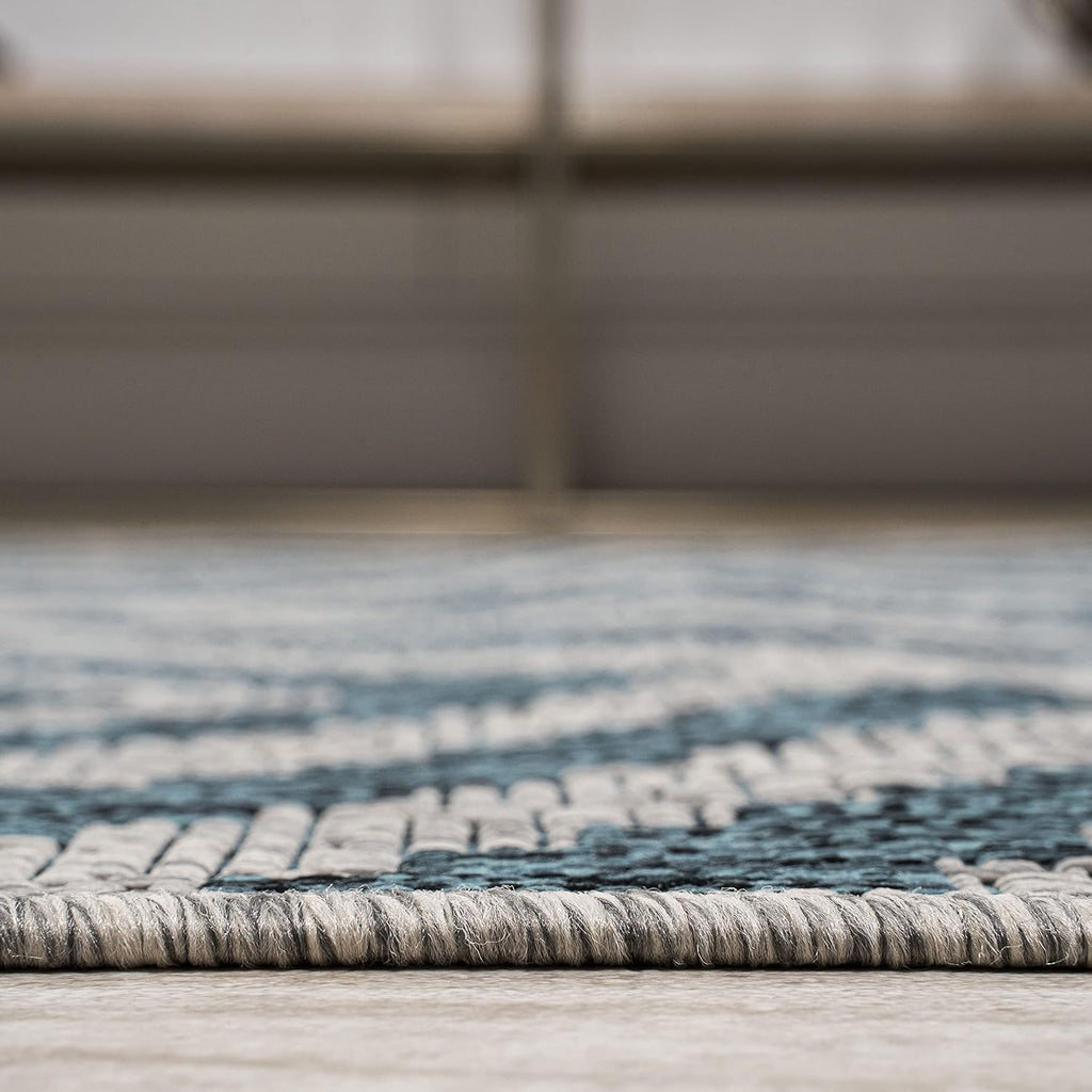 Diamond Tribal Indoor Outdoor Runner Rug 2X8 Blue/Gray, Sintra for Backyard, Patio, Porch, Easy-Cleaning, High Traffic, Pet-Friendly, Non-Shedding (SMB116A-28)