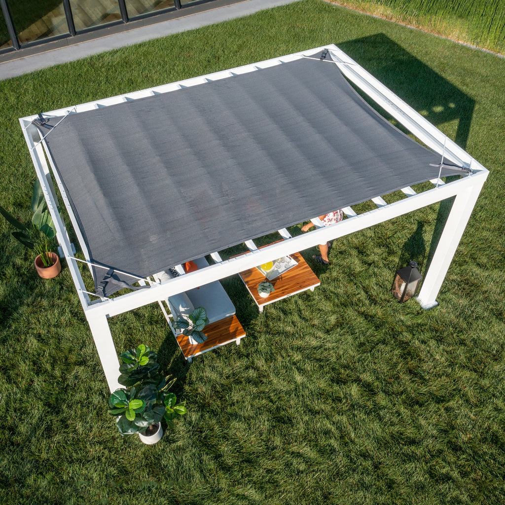 14x12 Windham Modern Steel Pergola w/ Sail Shade Soft