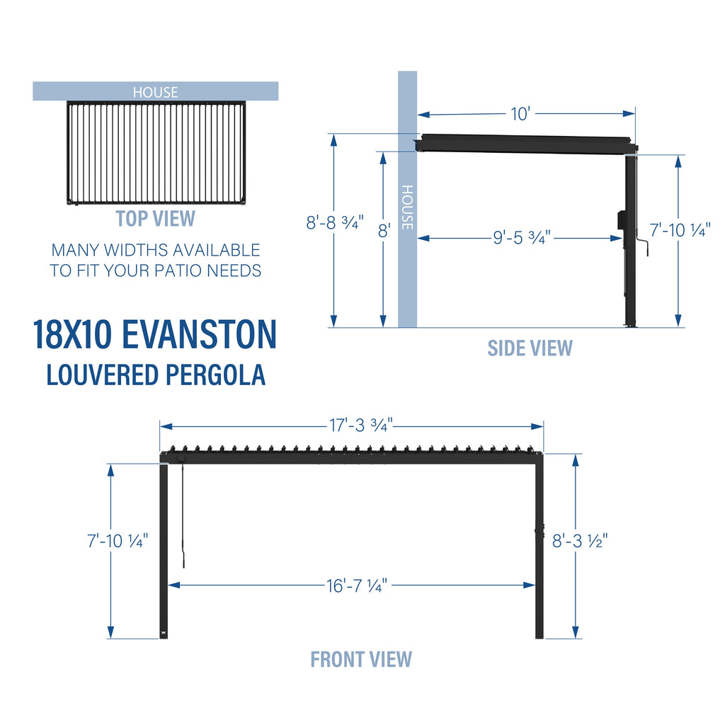 18x10 Evanston Wall Mounted Louvered Pergola