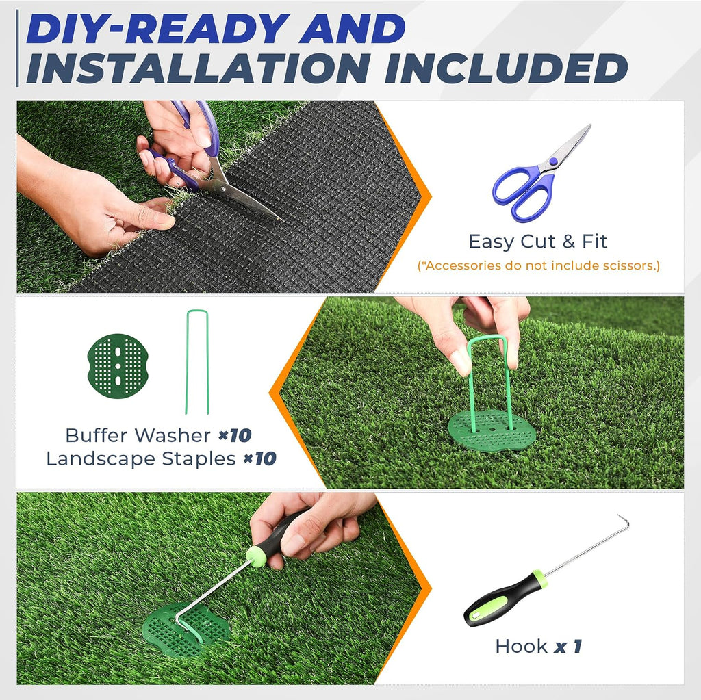 Artificial Grass Turf 6.5X10 FT, 1.38" Thick Fake Grass Rug, Three-Tone Synthetic Turf with Drainage, Outdoor Grass Mat for Backyard, Patio, Dogs & Golf Practice