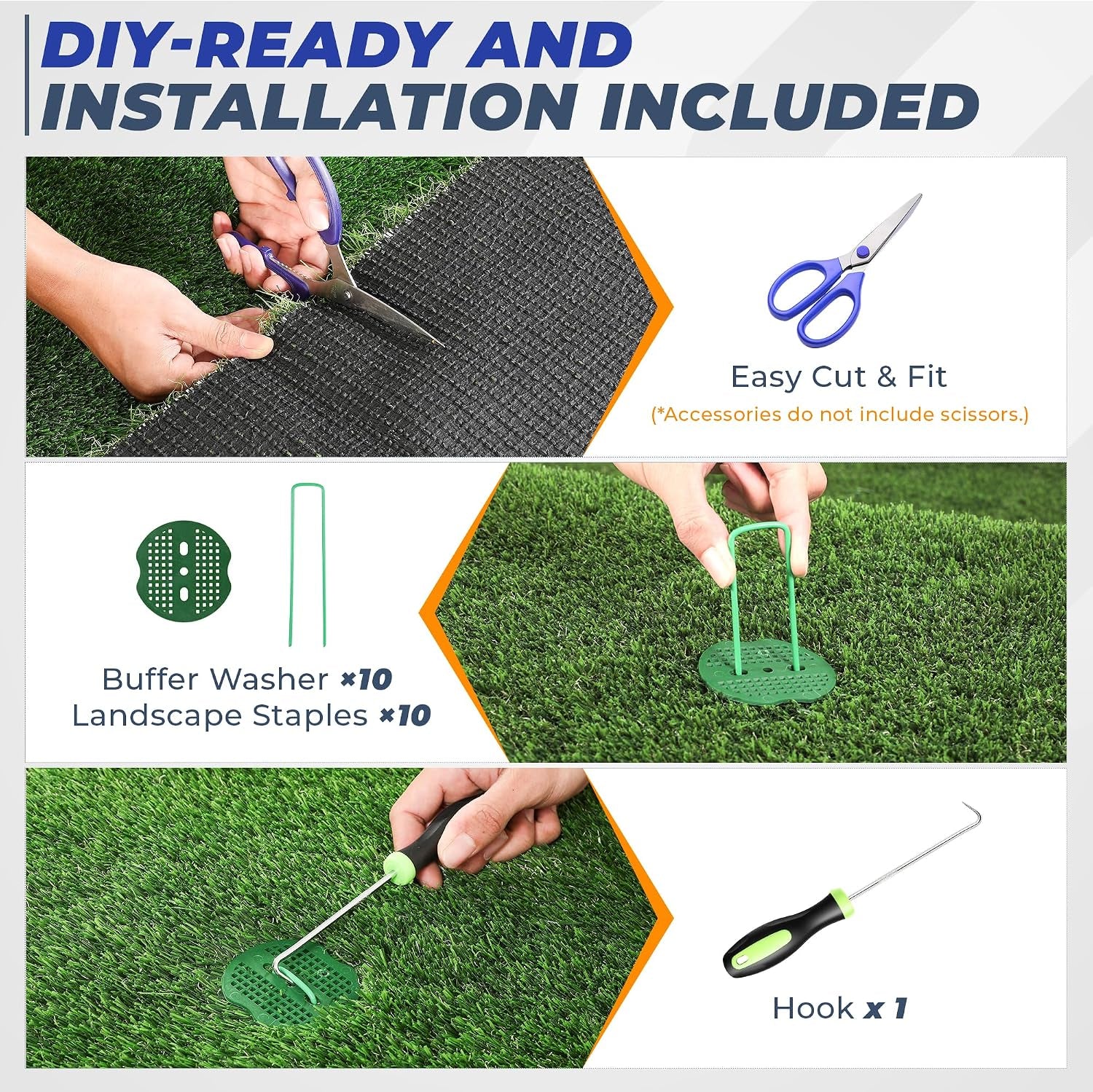 Artificial Grass Turf 6.5X10 FT, 1.38" Thick Fake Grass Rug, Three-Tone Synthetic Turf with Drainage, Outdoor Grass Mat for Backyard, Patio, Dogs & Golf Practice