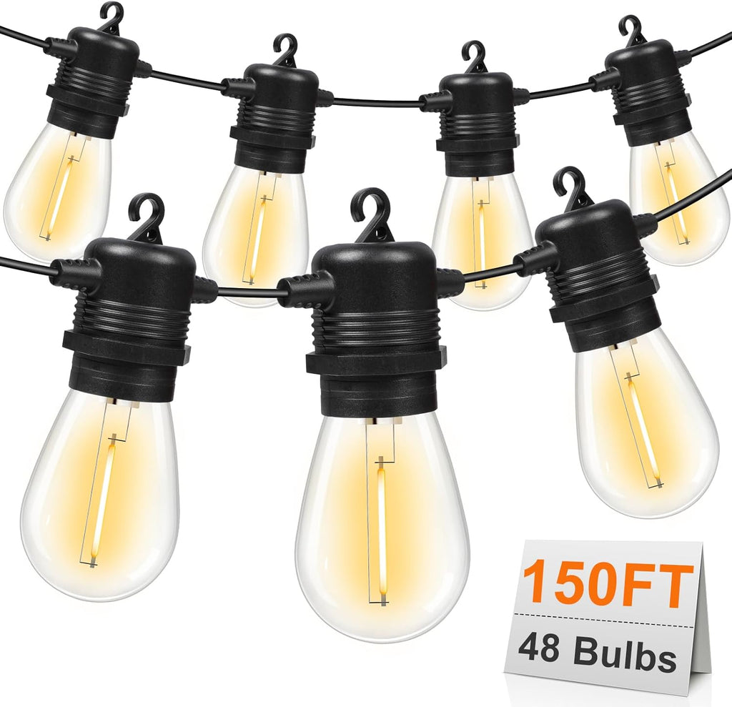 S14 LED Outdoor String Lights 150FT Patio Lights Outdoor Waterproof with 45+3 Shatterproof LED Bulbs, Hanging Backyard Lights for outside Deck Patio Garden Balcony Decorations