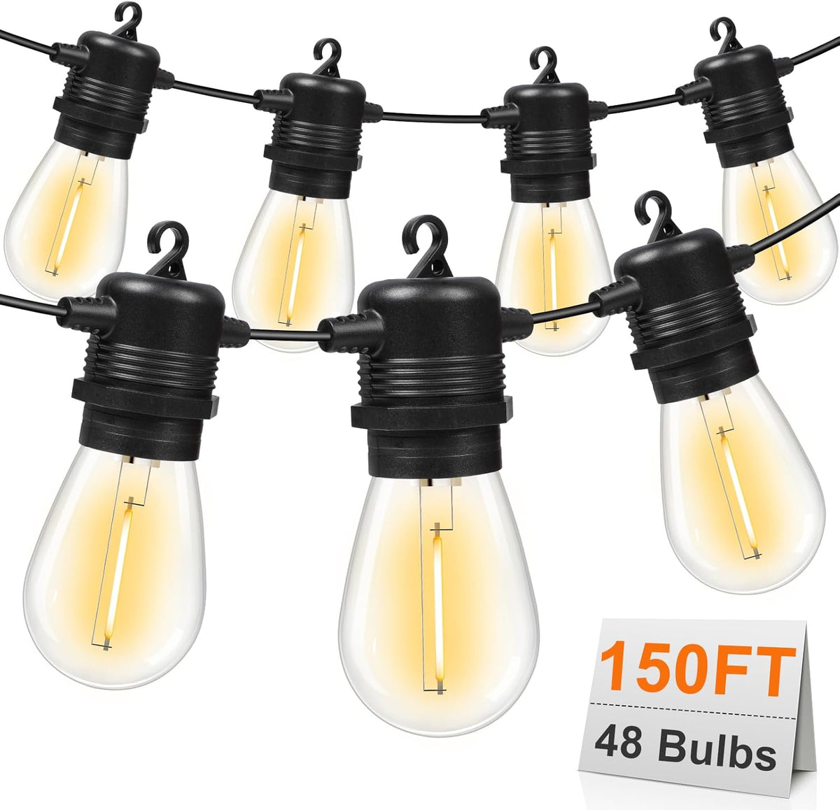 S14 LED Outdoor String Lights 150FT Patio Lights Outdoor Waterproof with 45+3 Shatterproof LED Bulbs, Hanging Backyard Lights for outside Deck Patio Garden Balcony Decorations