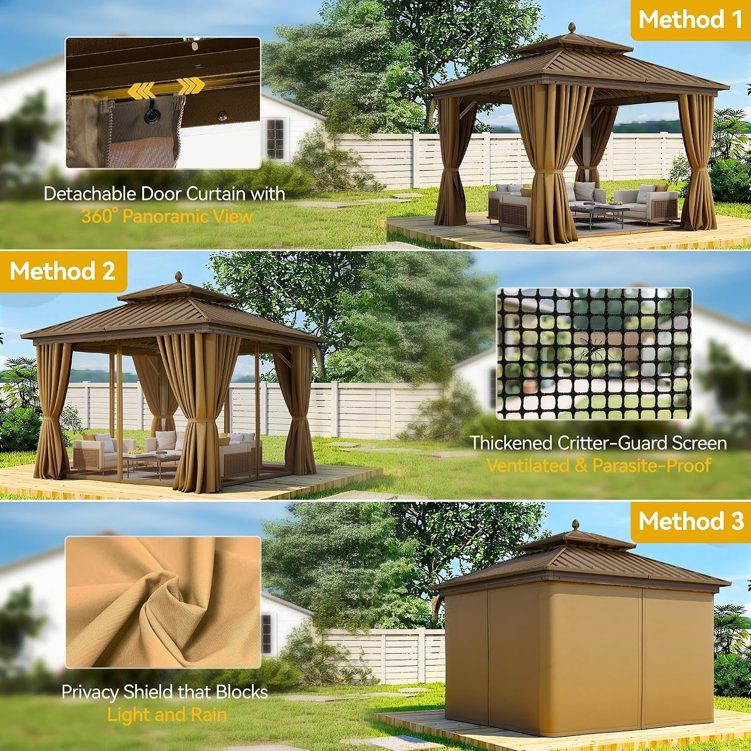 10X10Ft Aluminum Gazebo Hardtop Double Roof Canopy Outdoor Gazebo