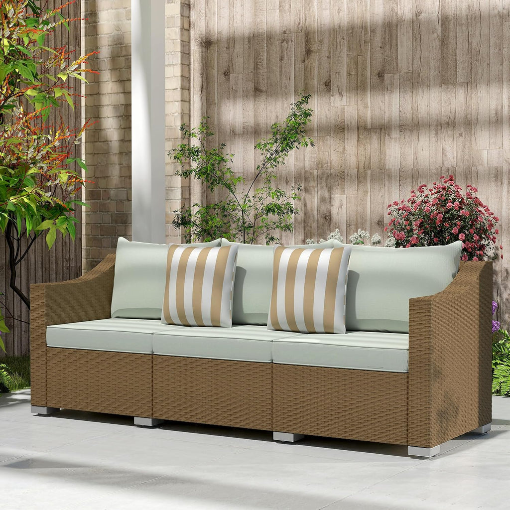 3 Seater Patio Sofa Outdoor Couch Cushions 2 Pillows Light Gray