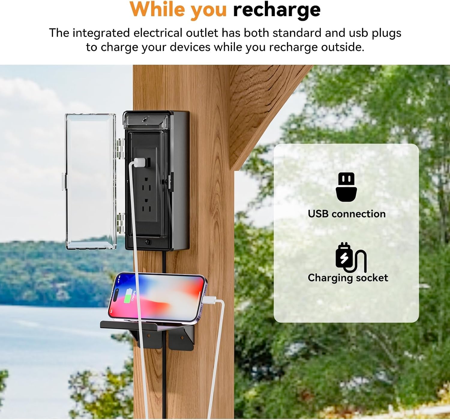 Modern Shade Wood Grill Gazebo 6X8 with USB Charging Power Strip & Shelves