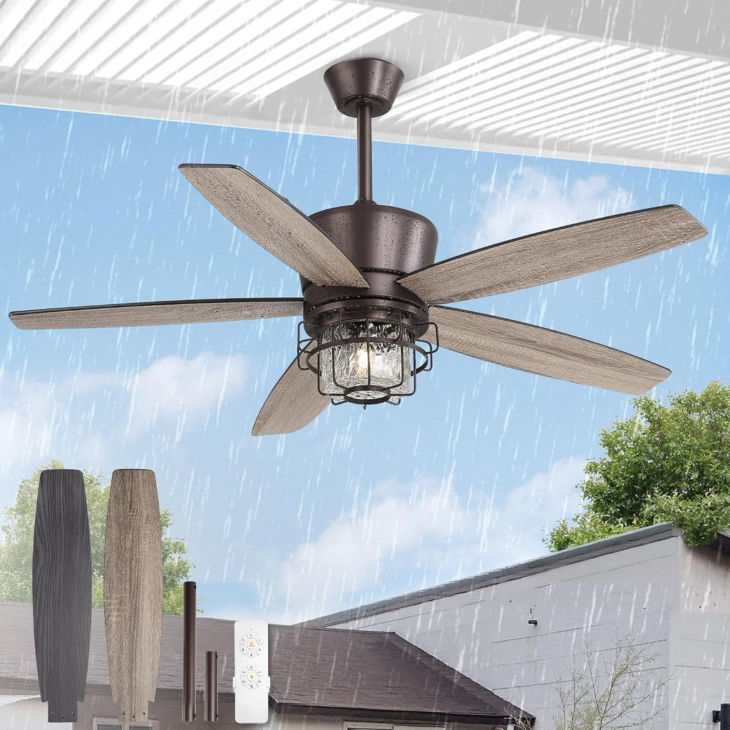 52" Outdoor Ceiling Fans with Lights and Remote Control IP65 Waterproof