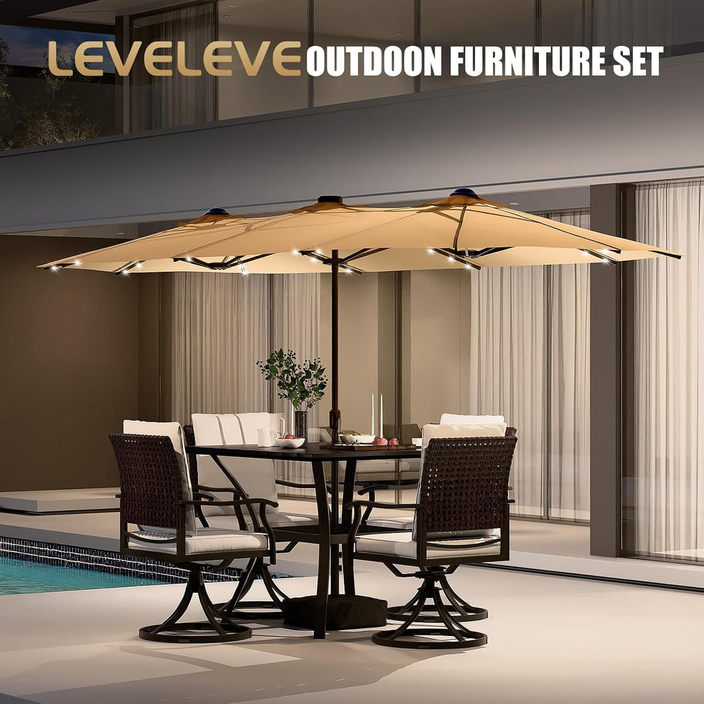 15FT Double-Sided Patio Umbrella with Base Included, Large Outdoor Rectangular Market Umbrella for Backyard, Poolside, Lawn & Garden