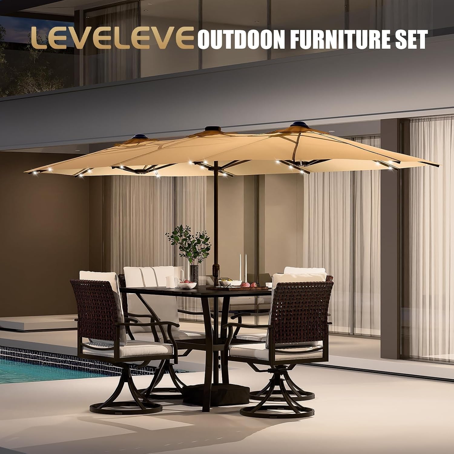 15FT Double-Sided Patio Umbrella with Base Included, Large Outdoor Rectangular Market Umbrella for Backyard, Poolside, Lawn & Garden
