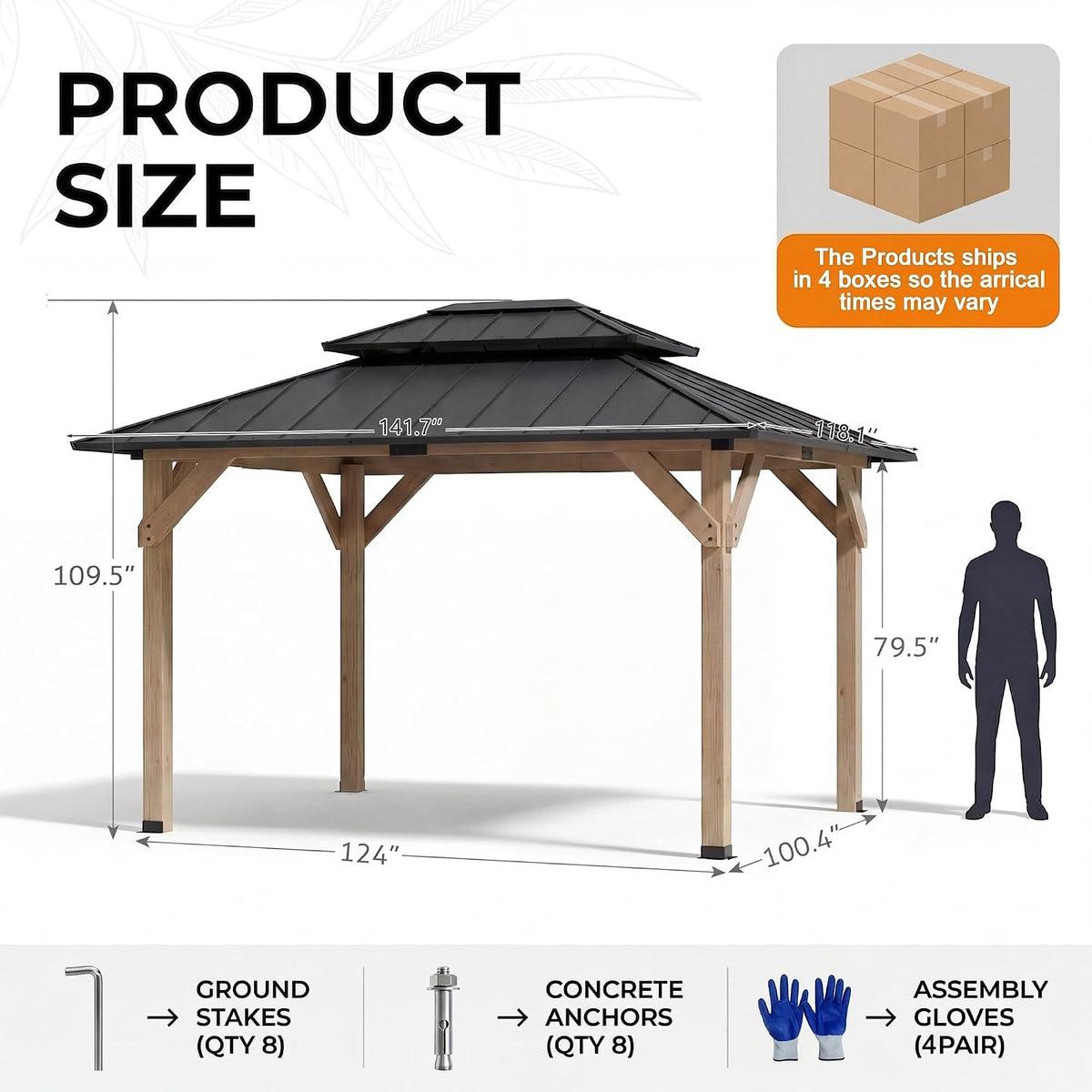 10' X 12' Outdoor Wood Gazebo,Metal Hardtop Gazebo Color DIY
