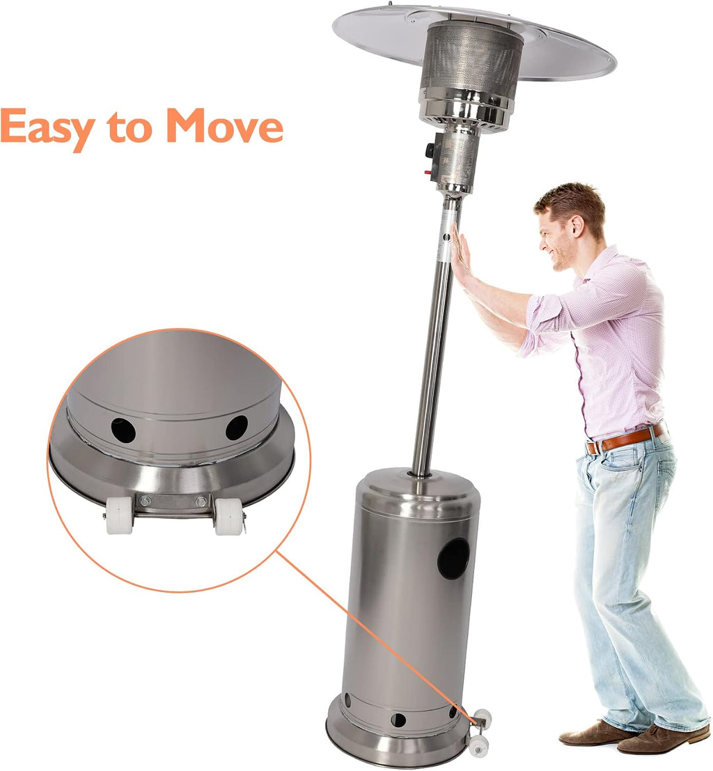 Stainless Steel Outdoor Heaters for Patio, LP Propane Heater Standing with Anti-Tilt Switch for Garden Wedding Party (Silver)