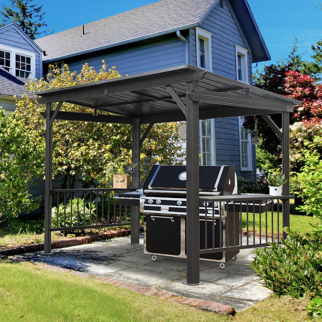 Domi 6.5X12Ft Hardtop Grill Gazebo, Outdoor BBQ Gazebo with 2 Side Shelves