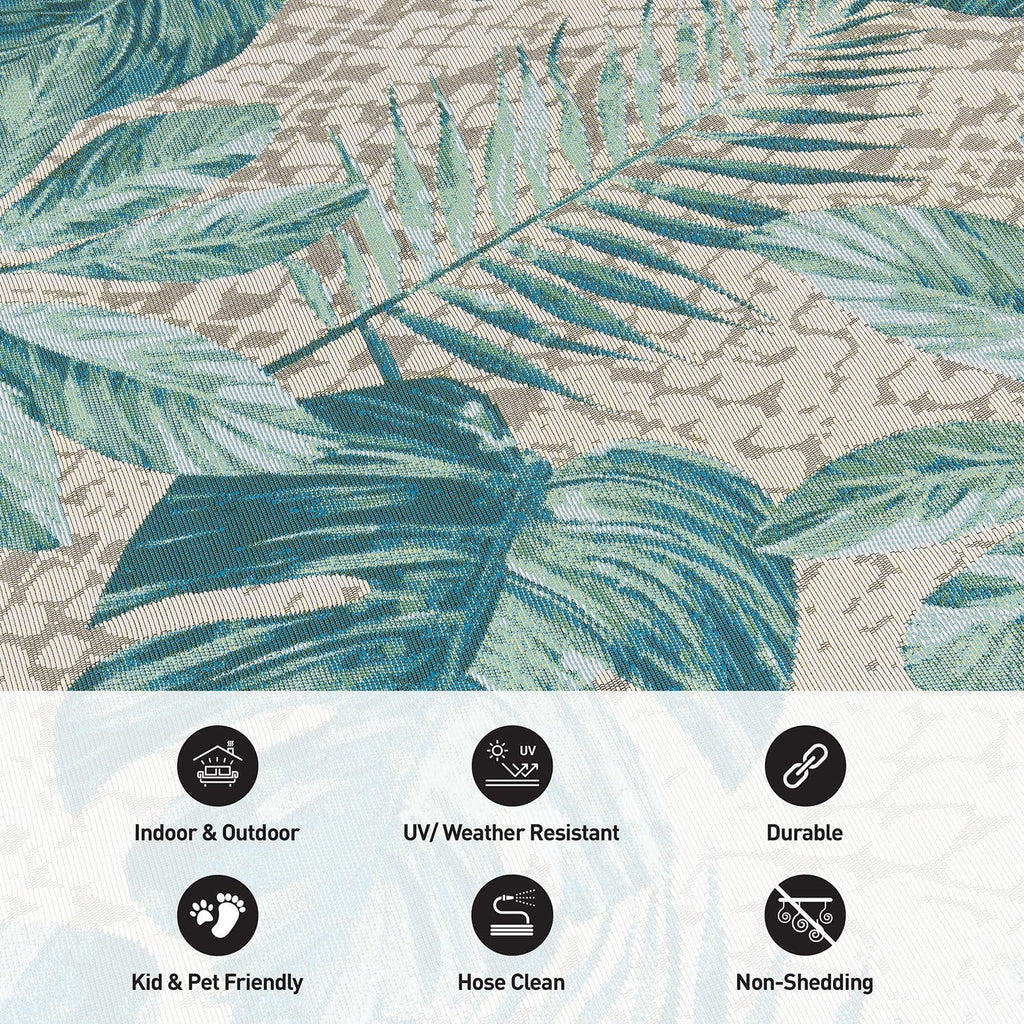 Indoor/Outdoor Contemporary Floral Tropical Area Rug Blue 5'3" X 7'