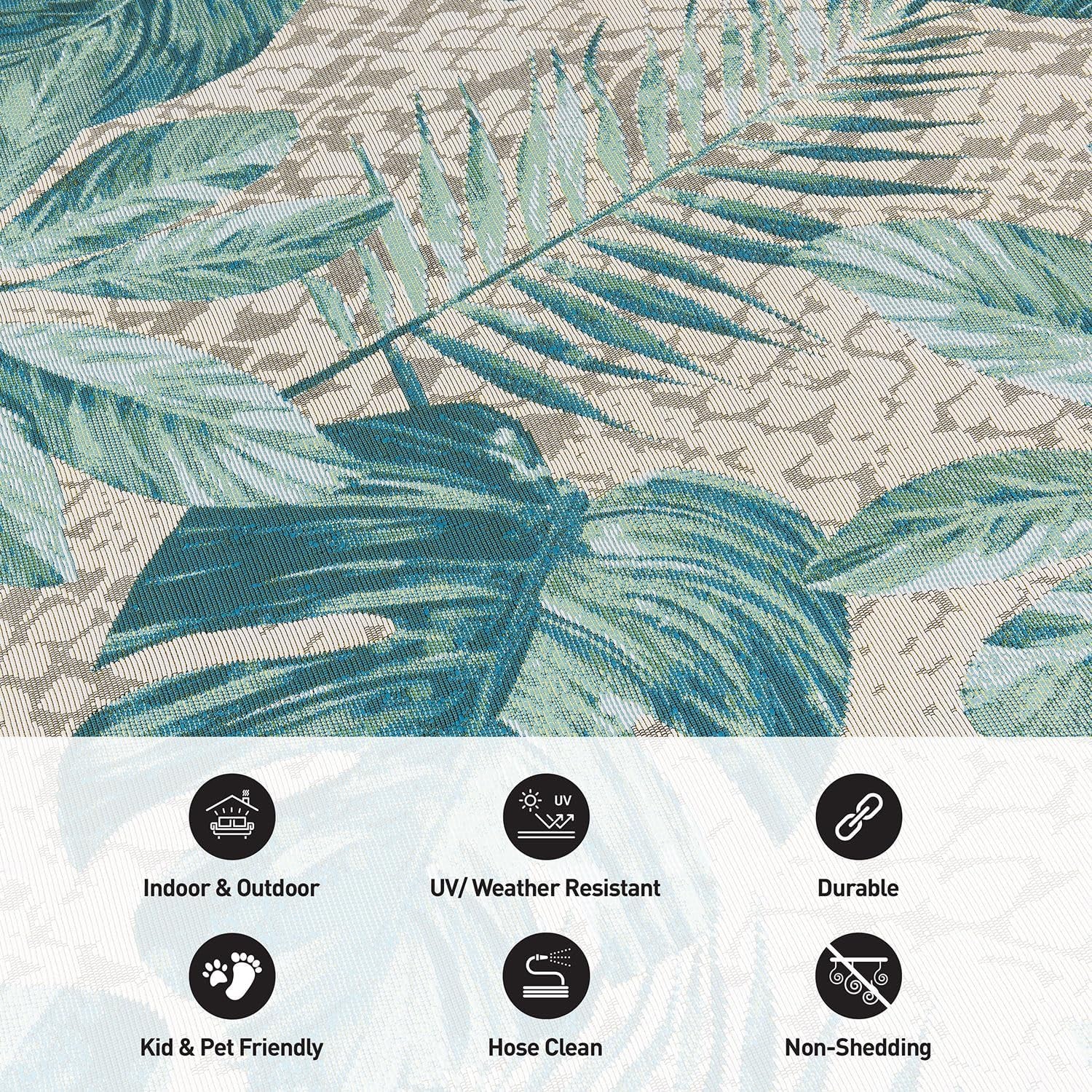 Indoor/Outdoor Contemporary Floral Tropical Area Rug Blue 5'3" X 7'