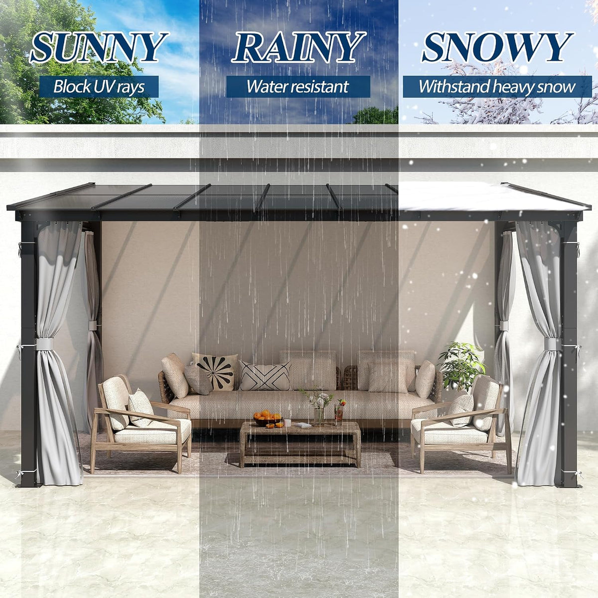 10' X 13' Outdoor Polycarbonate Lean to Gazebo Pergola
