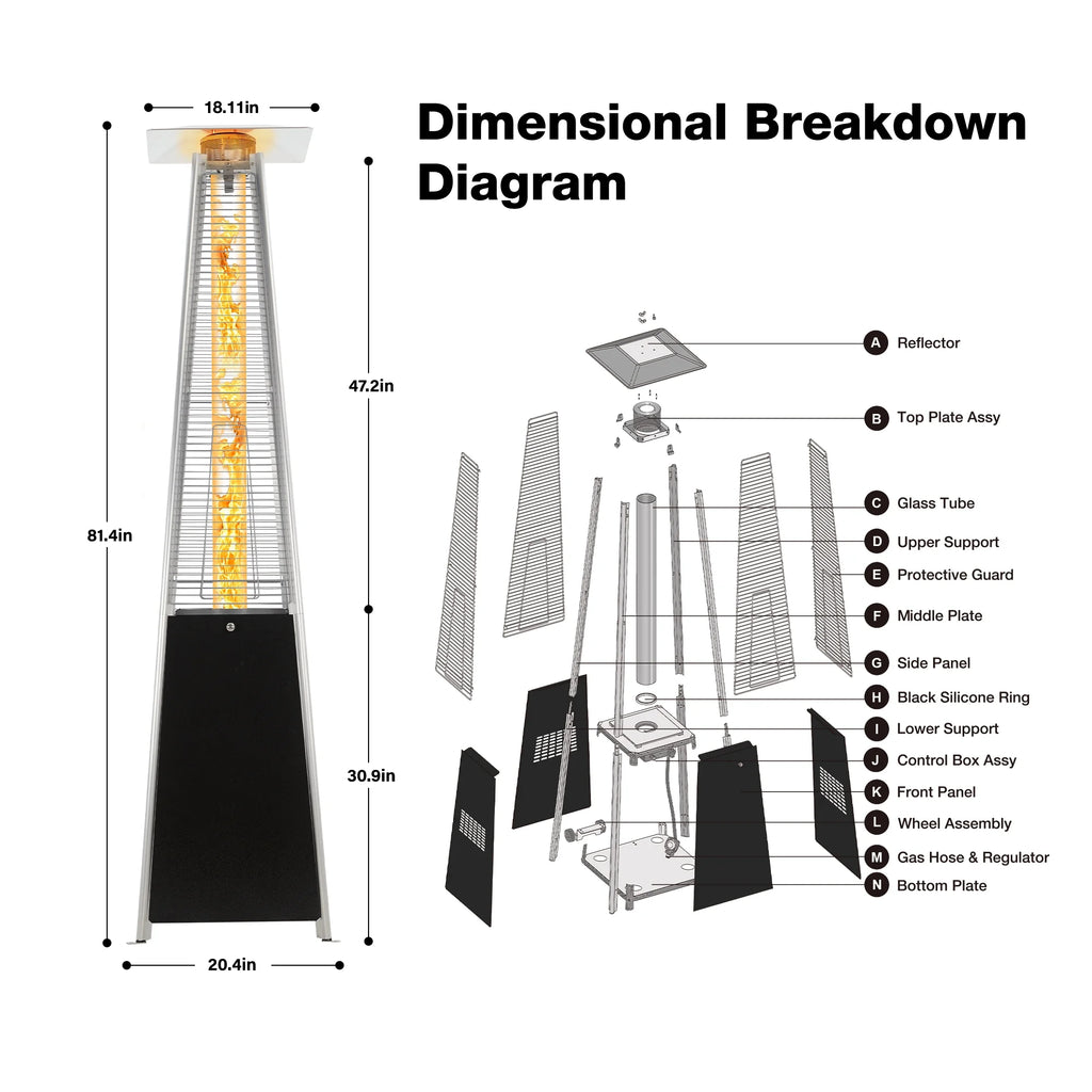 Patio Heater, 48000 BTU Outdoor Pyramid Patio Heater for Outdoor Use, Black