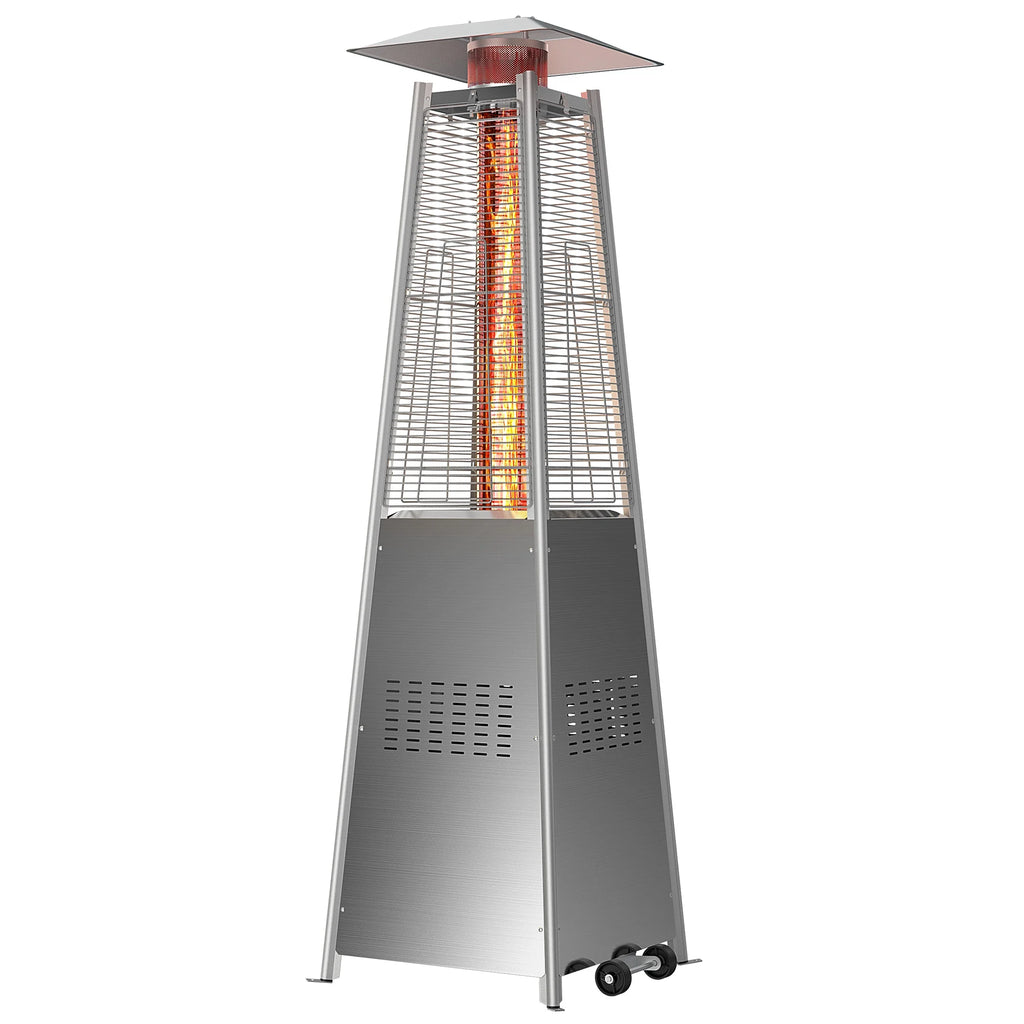 Pyramid Patio Heater, 42000 BTU Outdoor Patio Heater, 7.5 Feet LED Standing Heater with Cover and Wheels, Gray