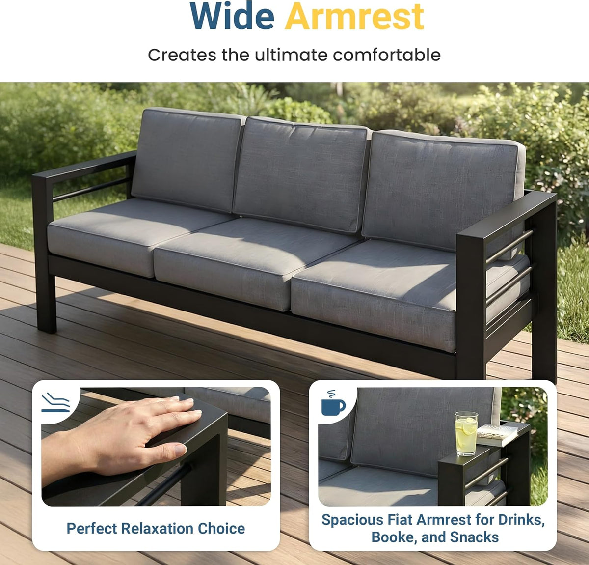 5 Pieces Aluminum Patio Furniture Set with Umbrella, All Weather Oversized Outdoor Furniture Set with Deep Seat and Back Cushion, Patio Conversation Sets Wide Armrest, Light Gray & Gray