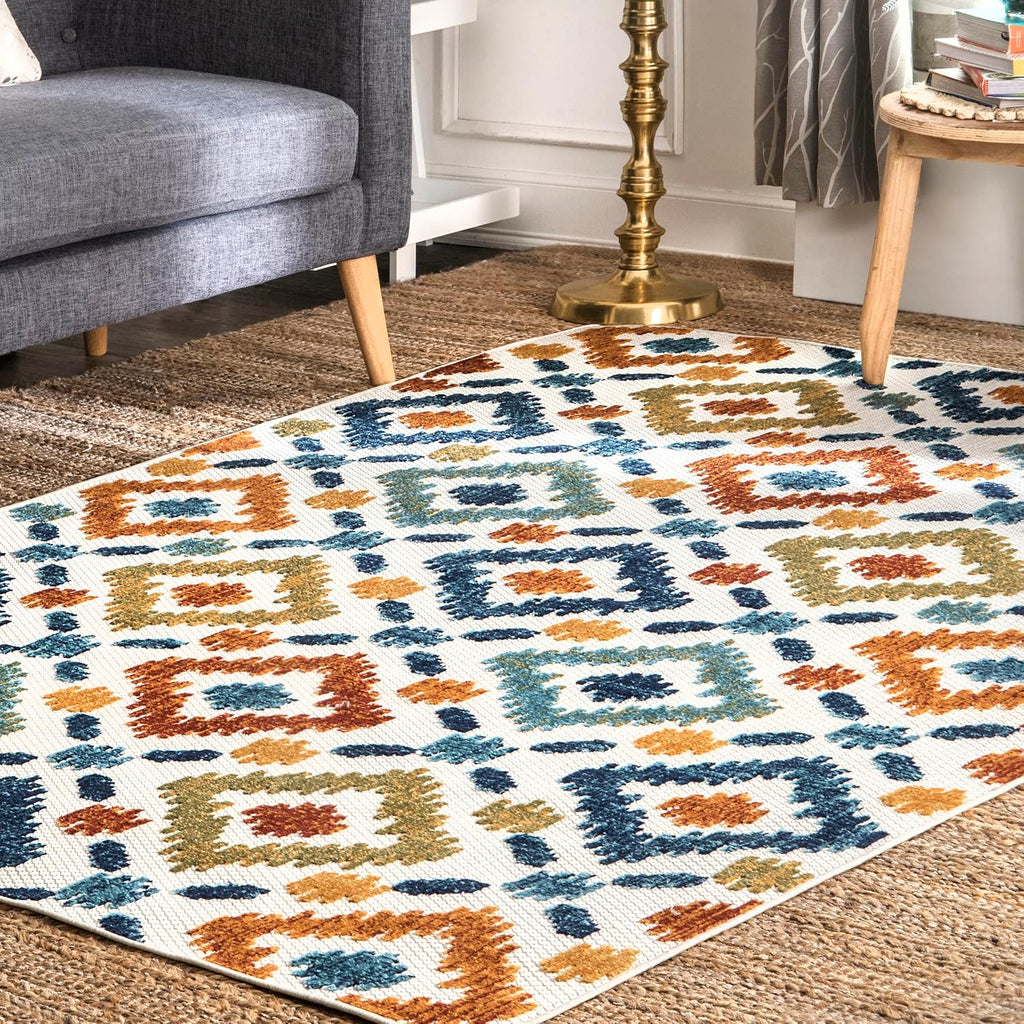 Indoor/Outdoor Transitional Labyrinth Accent Rug, 2X3, Blue