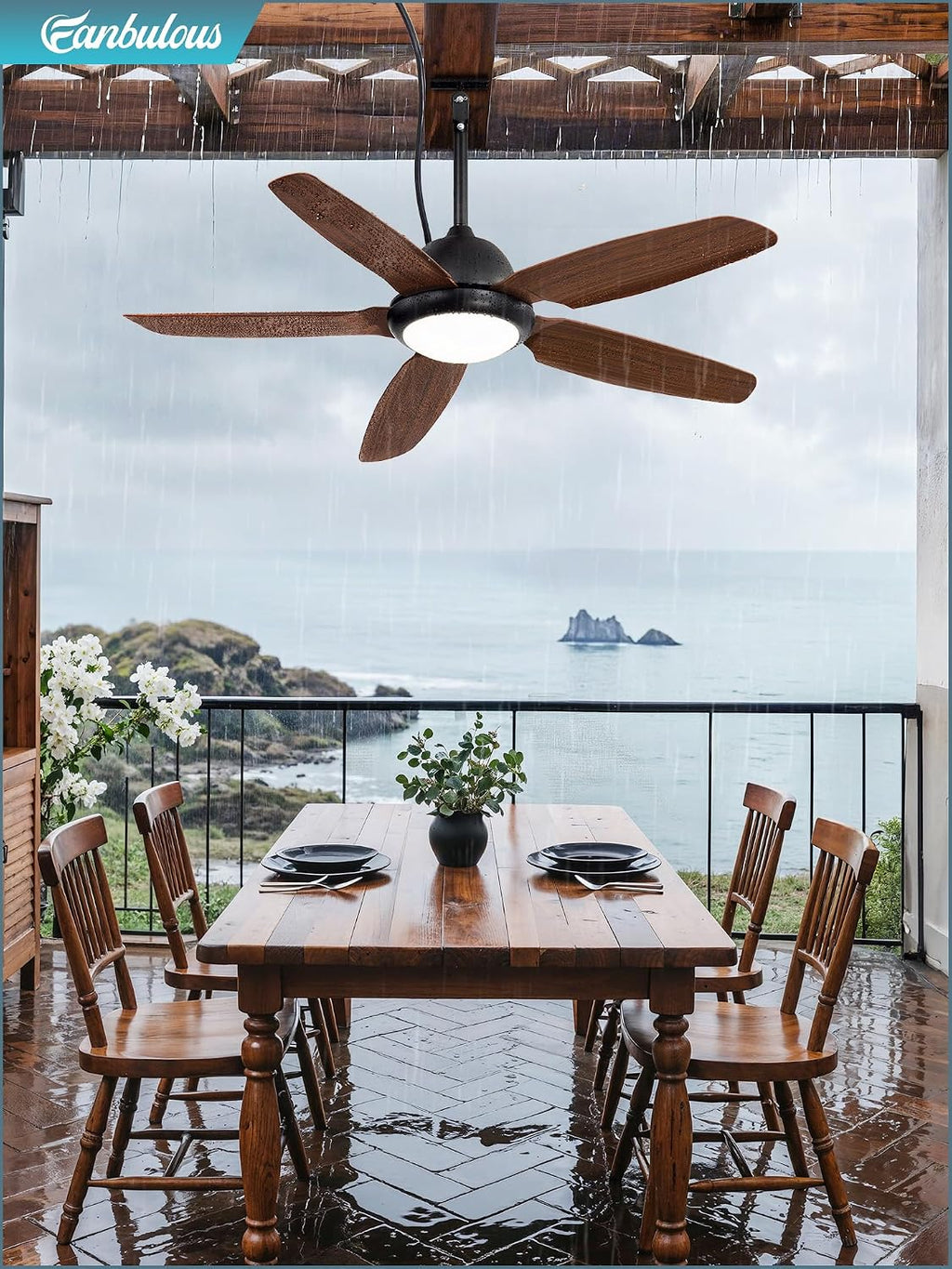 52 Inch Waterproof Outdoor Ceiling Fan with Light for Patio,Brown