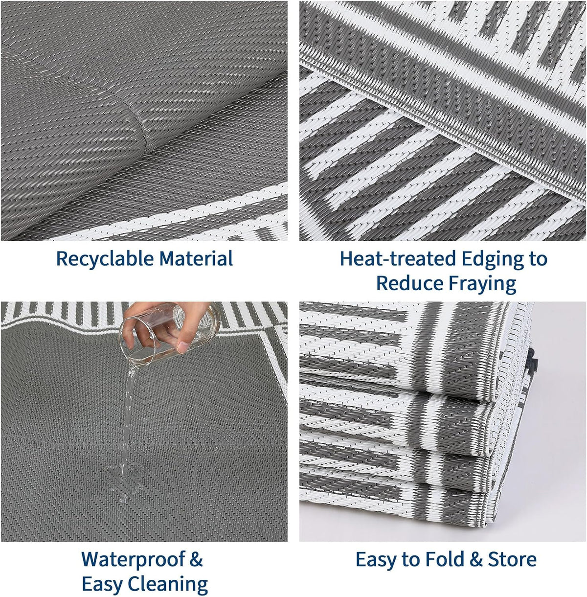 8X10 Outdoor Rug Waterproof Plastic Straw Rug Border Grey