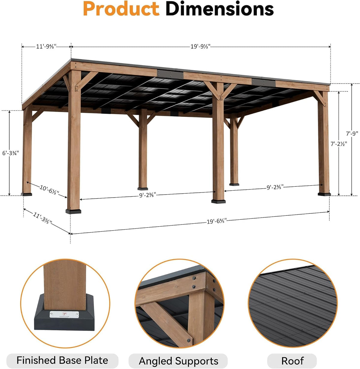 Modern Shade Wood Grill Gazebo 12' X 20' with Sloped Galvanized Steel Roof
