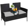 Outdoor Patio Loveseat Modern Rattan Patio Conversation Furniture Set with Cushions & Built-In Coffee Table Porch Furniture for Garden Lawn Backyard, Gray