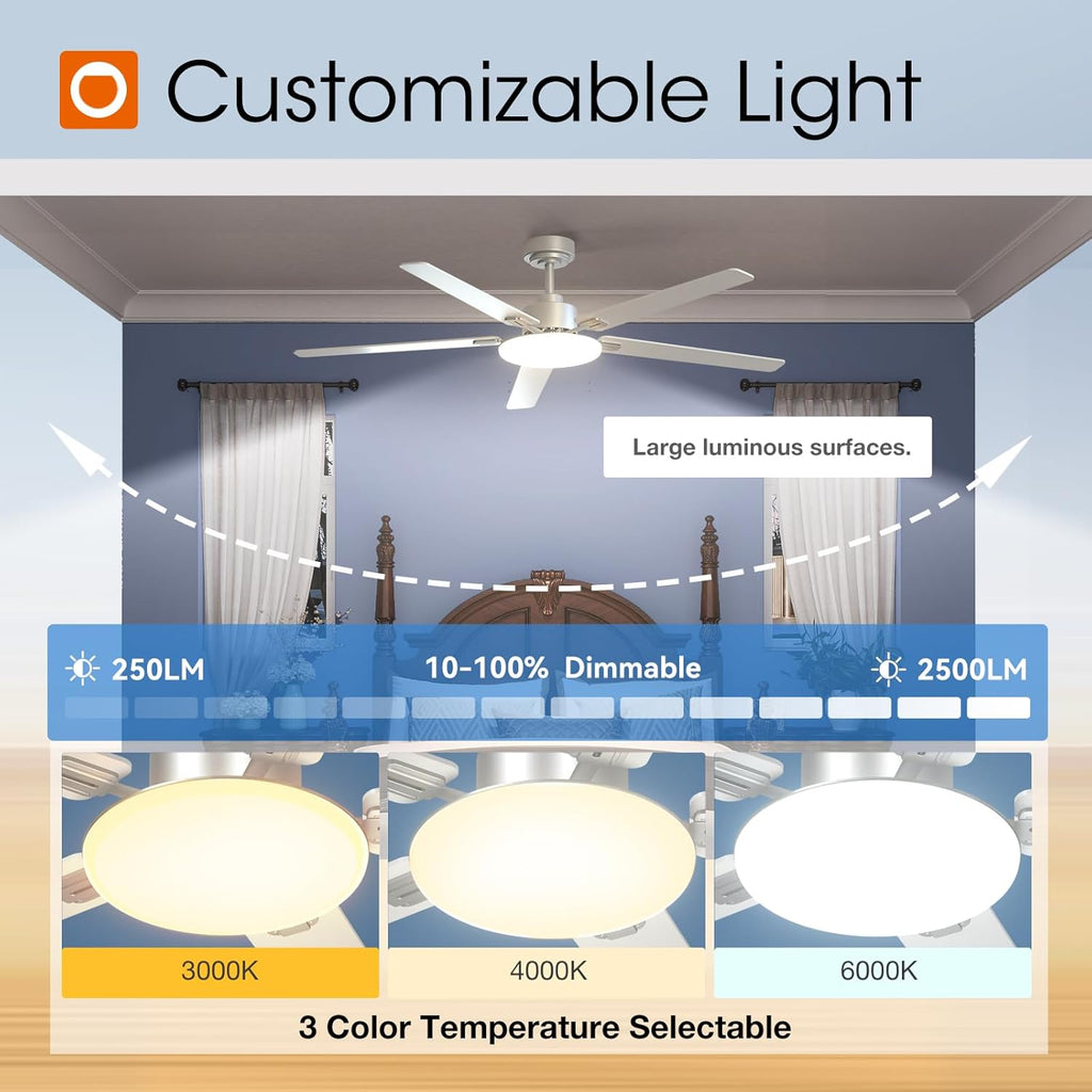 60 Inch Ceiling Fans with Lights and Remote Control, Wall Switch