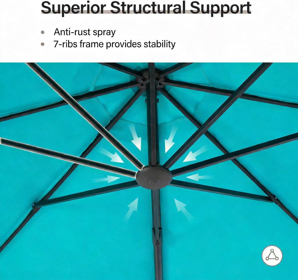12FT Curvy Cantilever Patio Umbrella with Base, 360° Rotation Offset Outdoor Umbrella, Heavy Duty Hanging Umbrella for Backyard, Pool, Garden（Turquoise Blue）