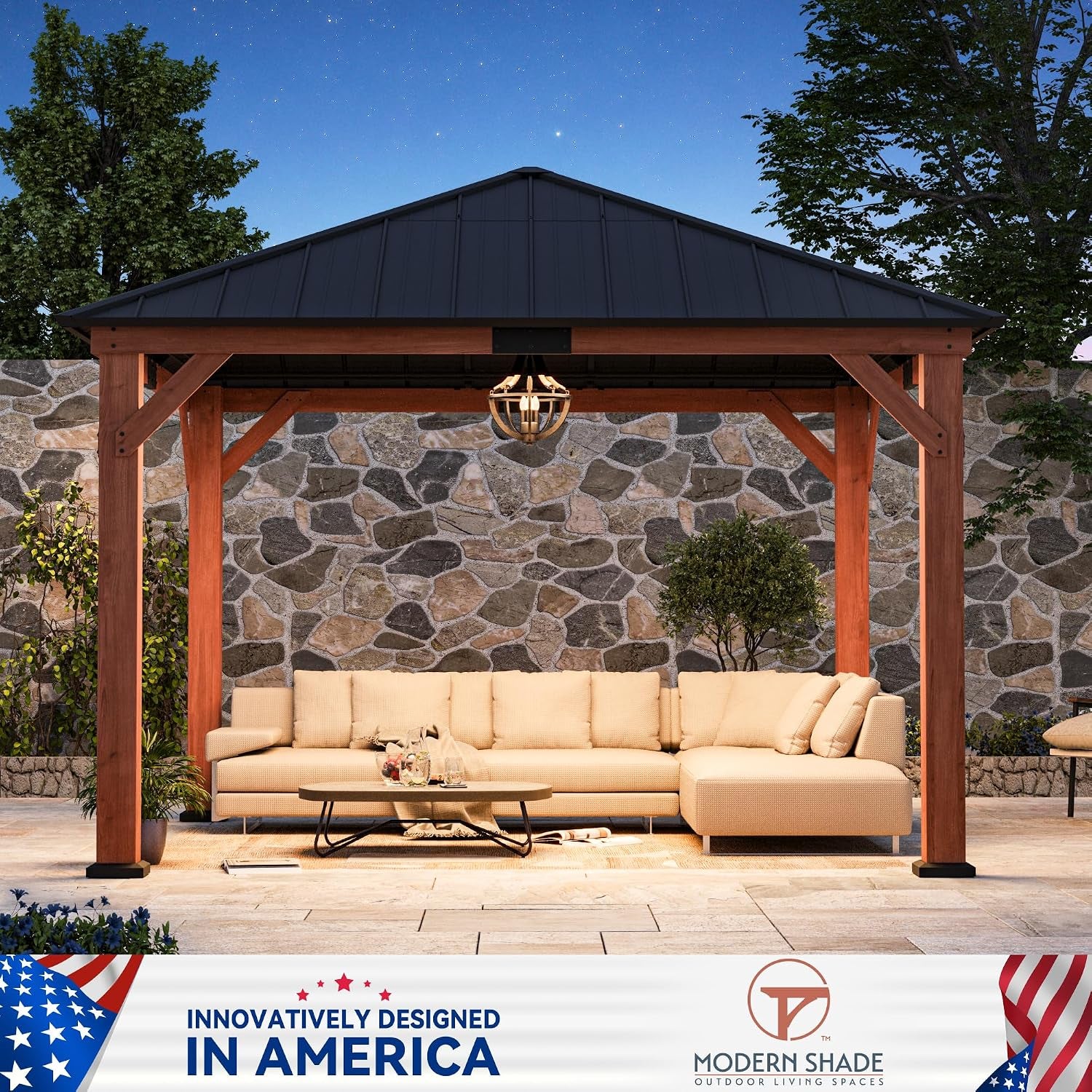 Modern Shade Permanent Wood Gazebo 12X12 with Galvanized Steel Roof