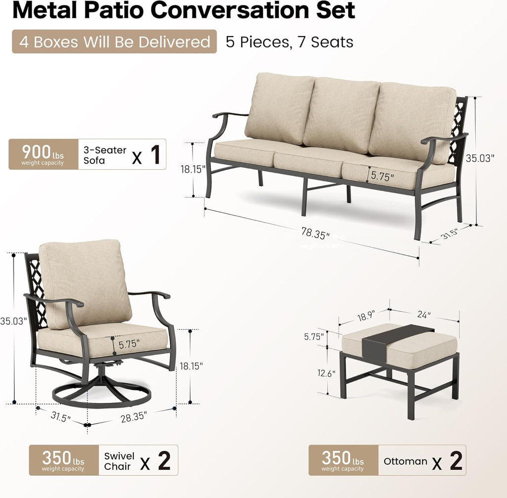 5 PCS Patio Furniture Set, Metal Couch