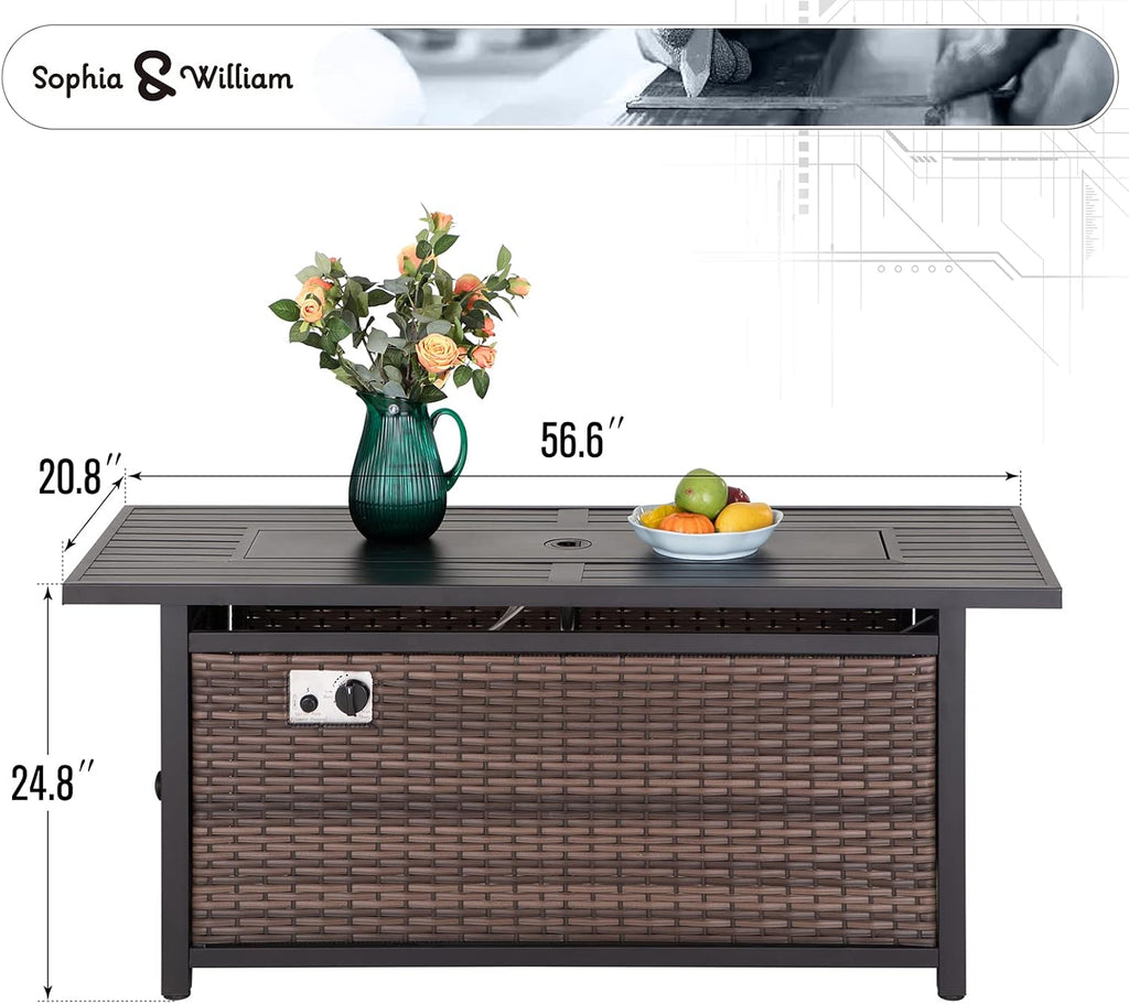 56 Inch Gas Fire Pit Table,Rectangular Propane Fireplace