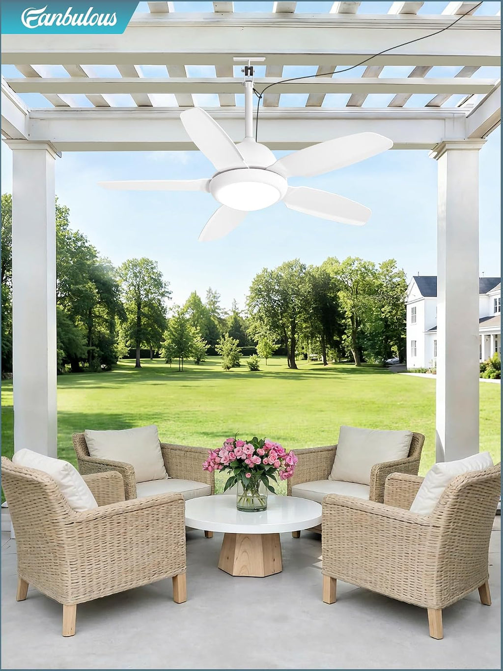 42 Inch Waterproof Outdoor Ceiling Fan with Light for Patio,White