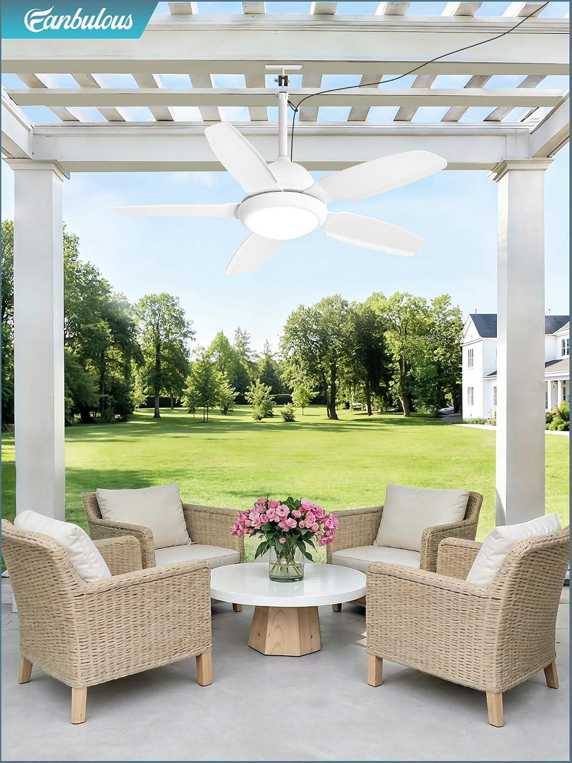 42 Inch Waterproof Outdoor Ceiling Fan with Light for Patio,White
