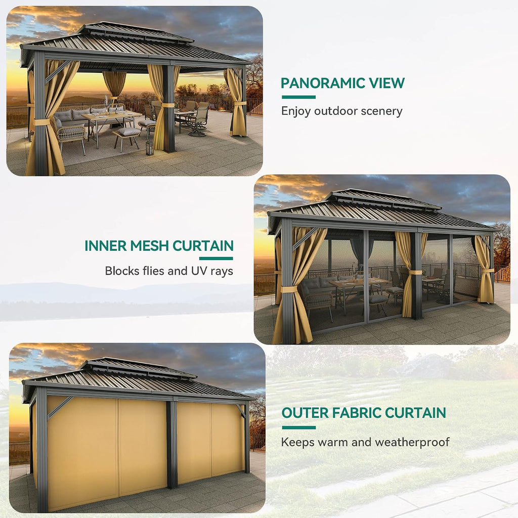 12X18FT Meatl Hardtop Gazebo Metal Double Roof