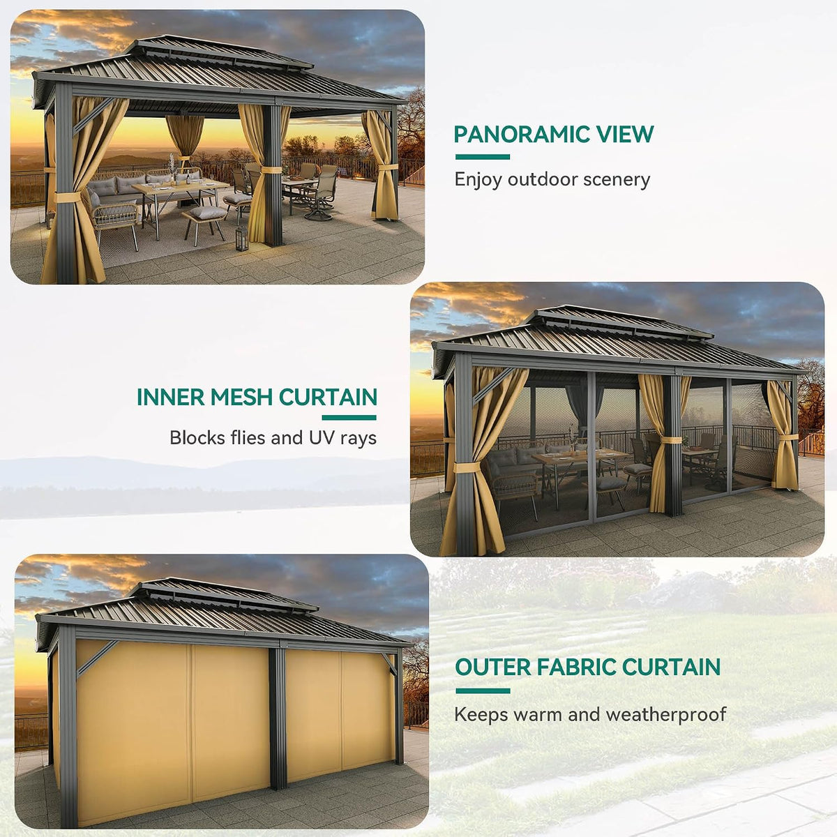 12X18FT Meatl Hardtop Gazebo Metal Double Roof