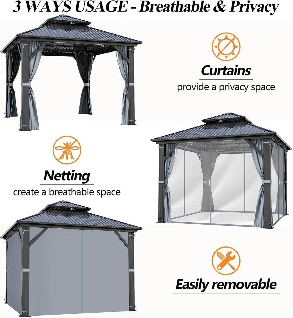 10'X10' Outdoor Hardtop Gazebo with Double Roof