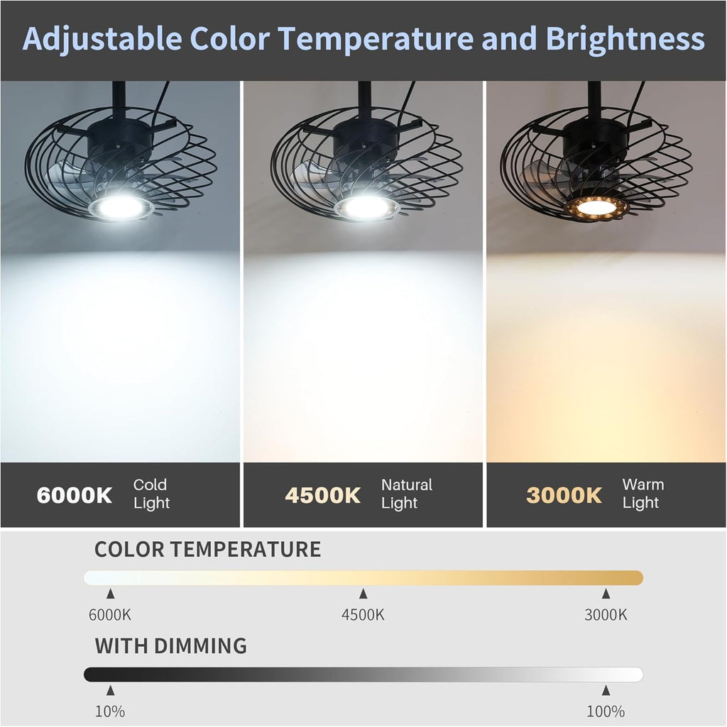 15" Black Outdoor Ceiling Fan with Remote Dimmable Light