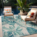 Indoor/Outdoor Contemporary Floral Tropical Area Rug Blue 5'3" X 7'