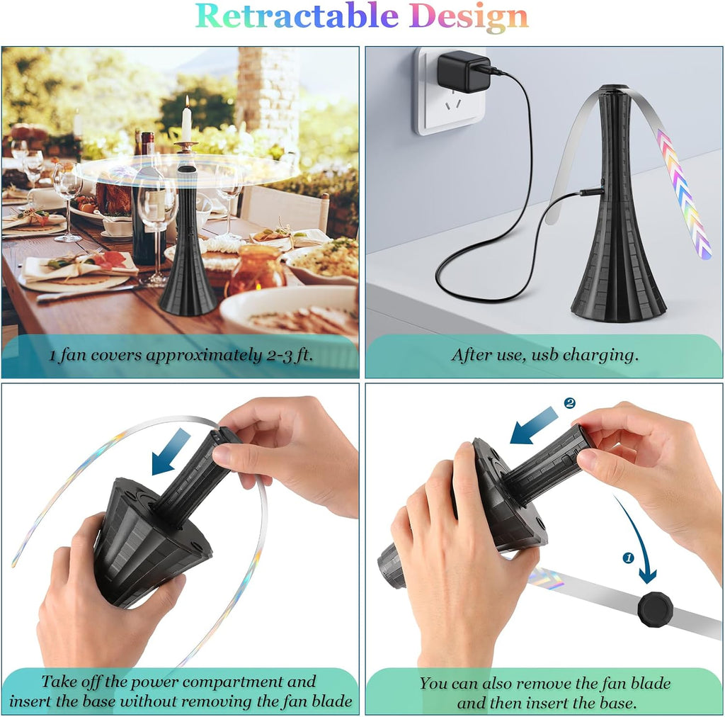 Fly Fans for Tables Rechargeable, Flies Fan USB, Fly Repellent Outdoor Patio to Keep Bugs Away by Soft Blades, Food Fans for Camping, Picnic, Fishing, 6PCS