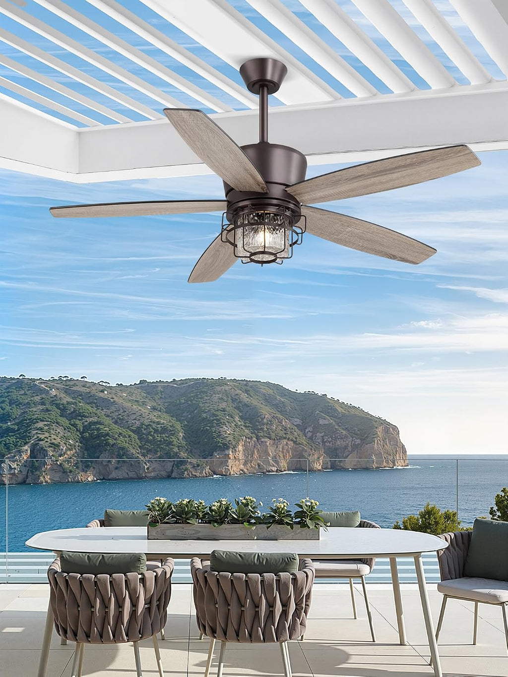 52" Outdoor Ceiling Fans with Lights and Remote Control IP65 Waterproof