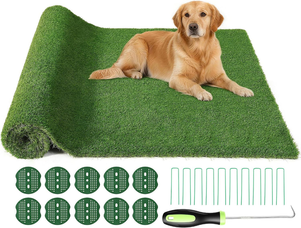 Artificial Grass Turf 6.5X10 FT, 1.38" Thick Fake Grass Rug, Three-Tone Synthetic Turf with Drainage, Outdoor Grass Mat for Backyard, Patio, Dogs & Golf Practice