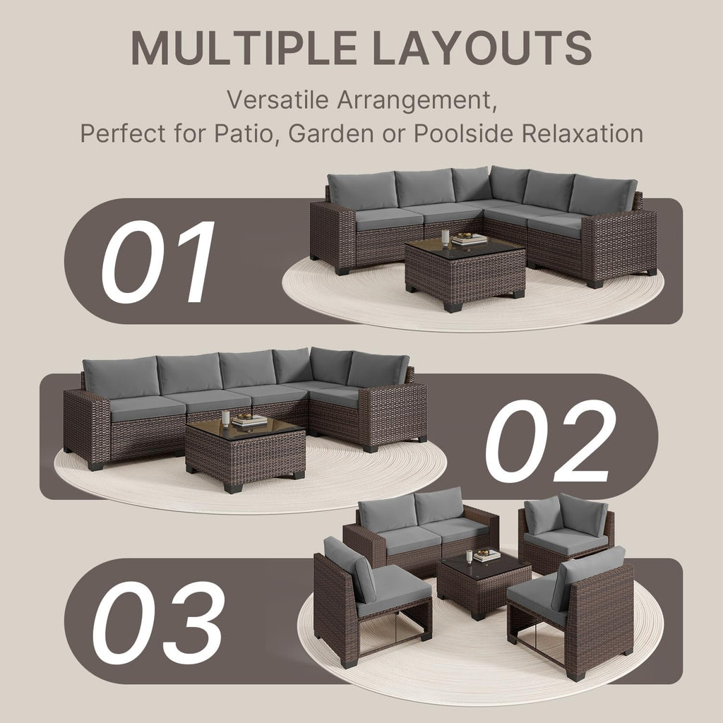 6-Piece Outdoor Patio Furniture Set, PE Wicker Rattan Sectional Sofa
