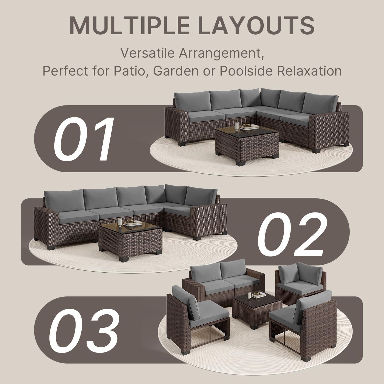 6-Piece Outdoor Patio Furniture Set, PE Wicker Rattan Sectional Sofa