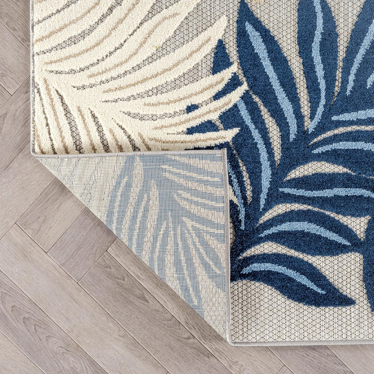 Transitional High-Low Textured Indoor Outdoor Rug Dark Blue 5' X 7'