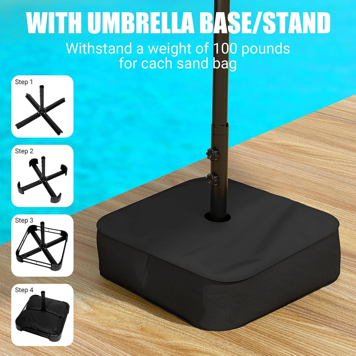 15FT Double-Sided Patio Umbrella with Base Included, Large Outdoor Rectangular Market Umbrella for Backyard, Poolside, Lawn & Garden