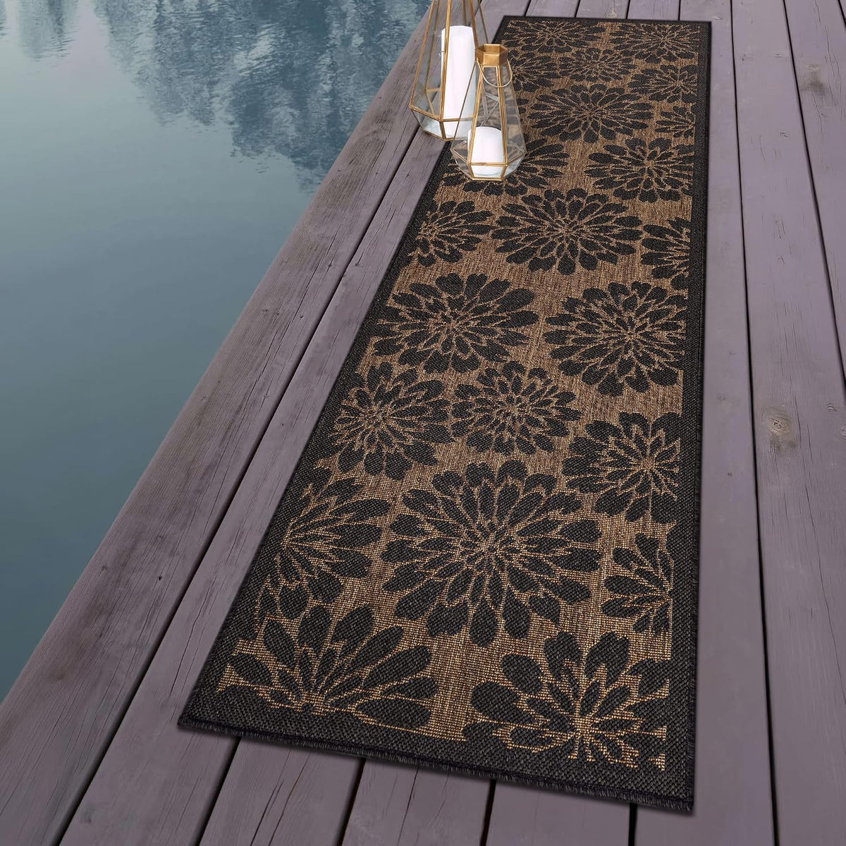 Transitional Indoor Outdoor Runner Rug Dark Gray/Natural 2'3" X 6'